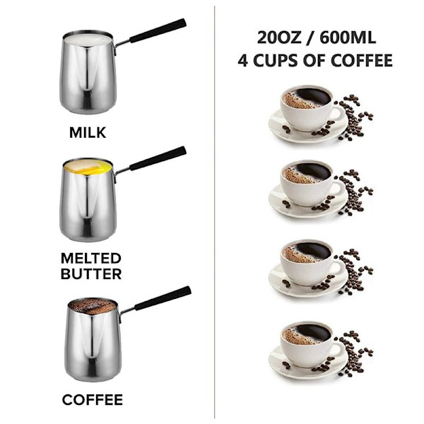 Turkisk kaffebryggare, kaffevärmare 600 ml rostfritt stål
