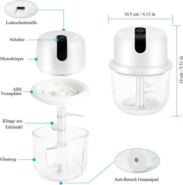 1 stk Mini Elektrisk Matkutter 300ml, Liten USB Oppladbar Elektrisk Blender Løkhakker Mini Matkutter, Mini Foo