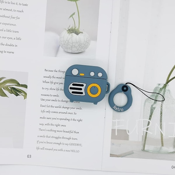 (Blå) Etui Kompatibel med AirPods 3. generasjon 2021, Retro Radio Design for Barn, Tenåringer, Gutter, Gi
