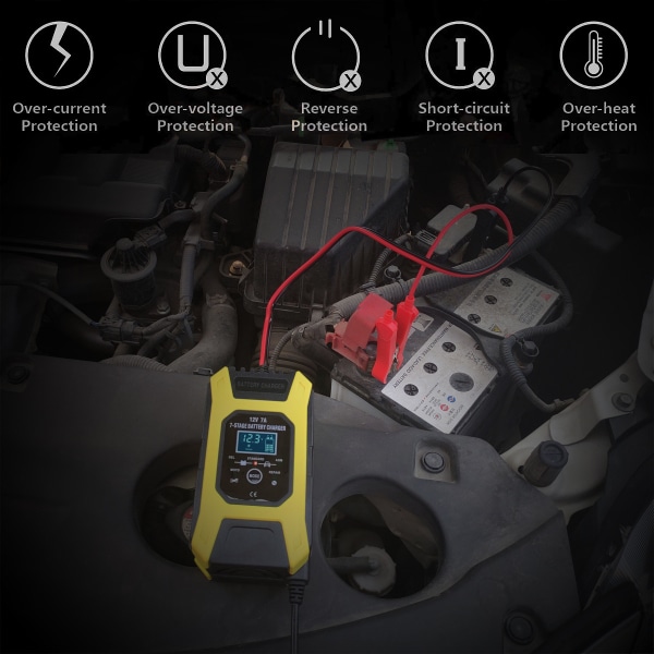 7A/12V Smart Batteriladdare Bärbar Snabb Motorcykelladdare med