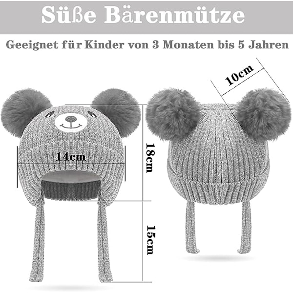 Baby Hat Beanie Strikket Hat Efterår Vinter Hat Sød Hat med Øre