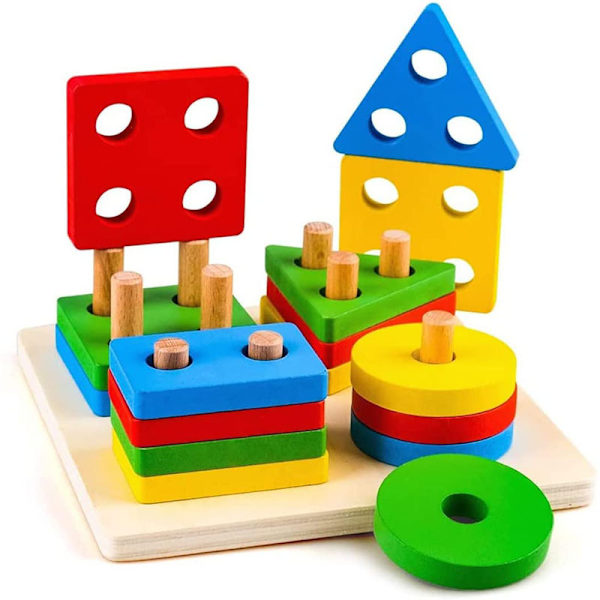 Träleksaker Form Sorter Stacking Färgsorteringsspel, Educat