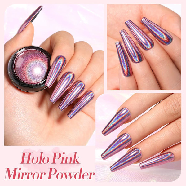4 Burkar Krom Nagelpulver Metalliskt Spegelpulver Holografiskt Pigmentpulver Manikyr Nagelkonst Dekorationsset Silver Guld