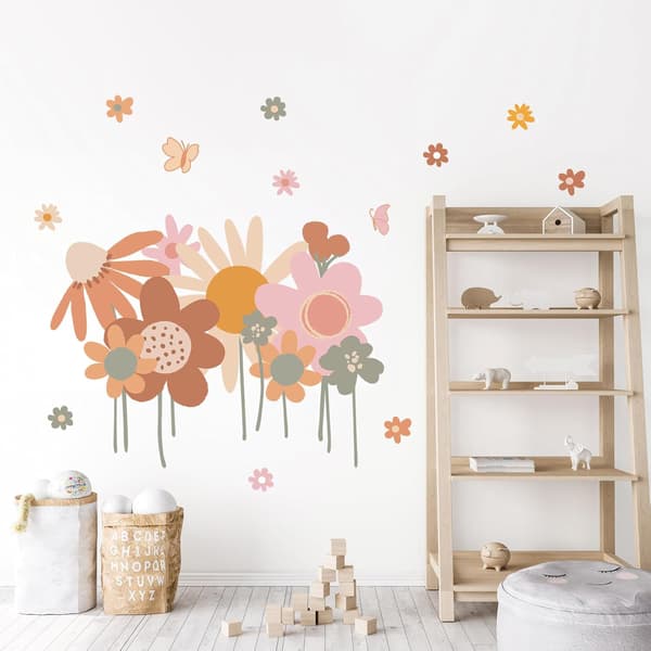 Färgglada Blommiga Väggdekaler Retro Boho Blommiga Väggdekaler Stor Trädgårdsblommiga Väggdekaler För Vardagsrum Sovrum