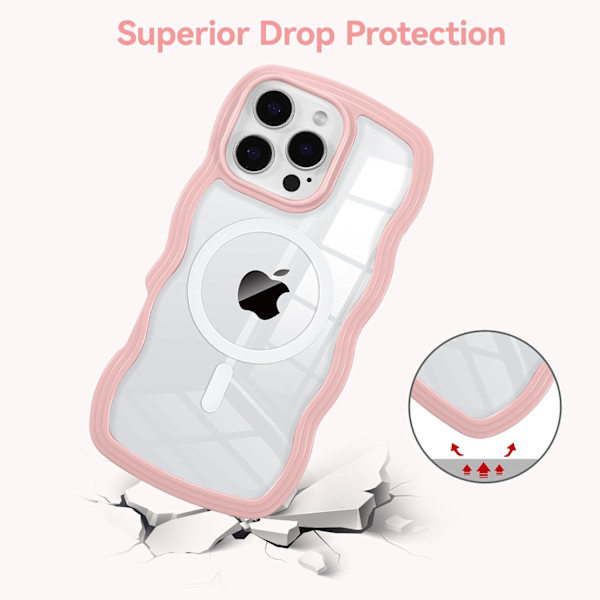 Magnetiskt iPhone 16 Pro Max-fodral Kompatibelt med MagSafe, Söt Lockig Vågrams Transparent Fodral för Flickor Kvinnor