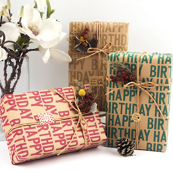 Glad presentinslagning papper retro randig kraft papper wrap