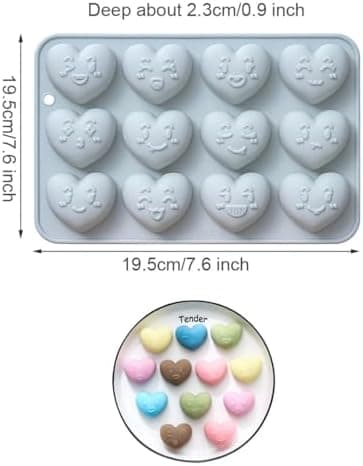 19,5x12,6x2,3cm 2 Pak Valentinsdag-tema Silikonforme 12 Hulrum 3D Smiley Hjerteformet Chokoladeform Bageplade DIY B