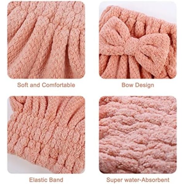 2 Pak Mikrofiber Hårhåndklæde Hætte, Blød Absorberende Hårhåndklæde Wrap Kvinder Tørring Hår Hætte Turban Håndklæde med Bue-Knude Brusebad