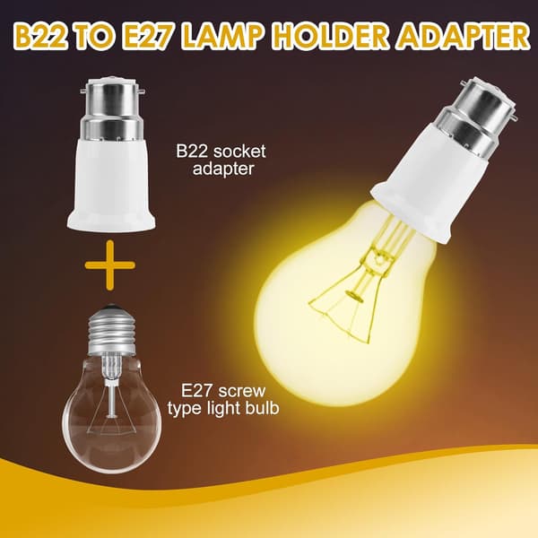 B22 til E27 Sokkeladapter, B22 til E27 Bajonetsokkel Konverter, til LED, Halogen, CFL og Glødepærer, 6 stk