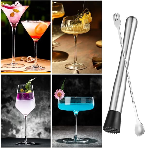 2 stk. Muddler til Cocktails, 8 tommer Muddler og 10 tommer Bar Spoon, Rustfrit Cocktail Tilbehør til Drikke - Opret Deli