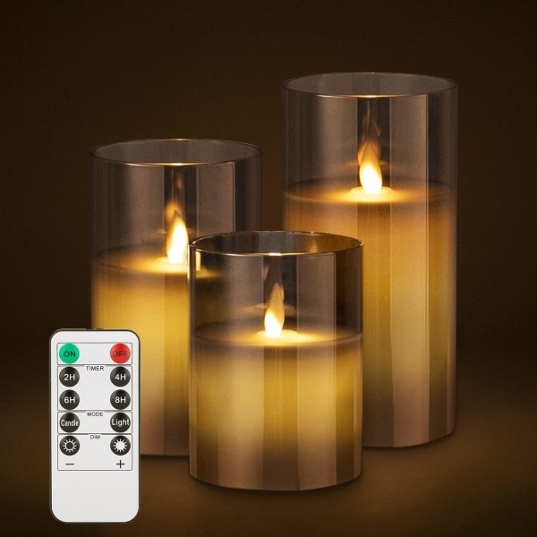 Bougie LED, Un Ensemble de 3 Bougies LED Sans Flamme, Gris avec