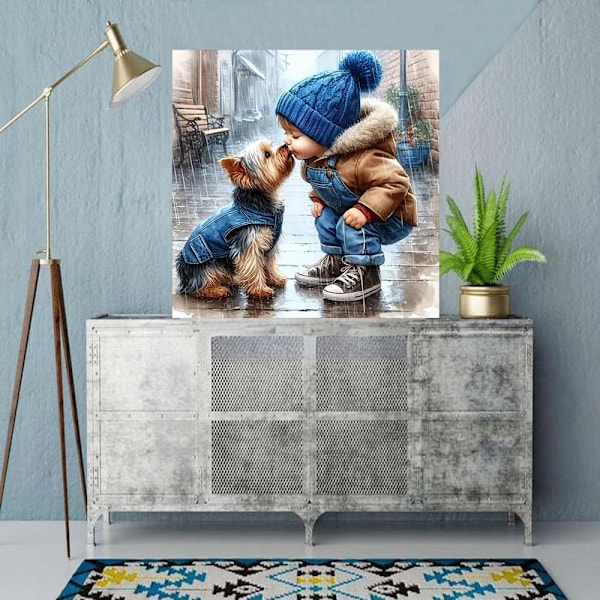 30x30cm 5D Diamantmålningskit för Vuxna - Djur Hund Diamantkonstkit, DIY Full Runda Borr Ädelsten Konst Hantverk för Vuxna, Hem Väggdekor