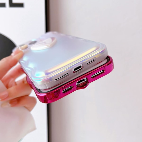 1 st. iPhone 15 Skal 6,1 tum Söt 3D Hjärta Vågram Soft Silikon Glitter Sparkle Laser Färg Glitter Telefon C