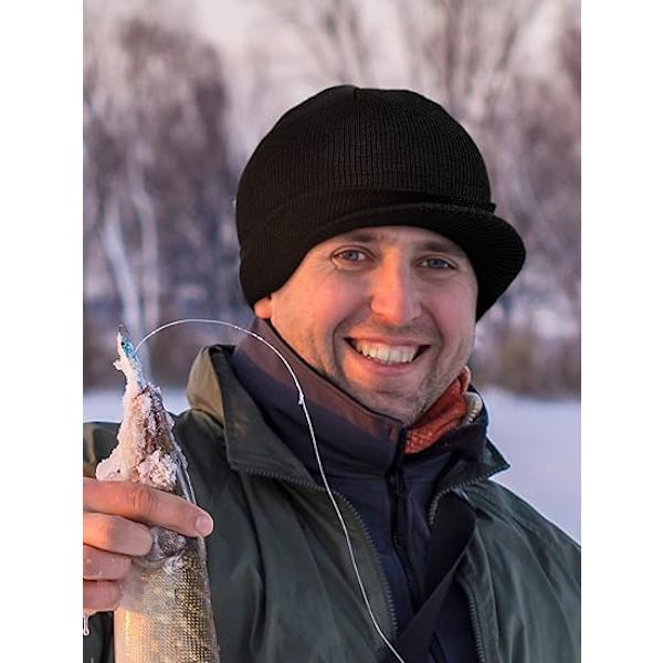 1 st Stickad Vintermössa för Män med Brätte - Beanie - Varma Tjock Hatt för Utomhus