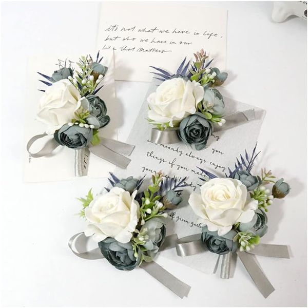 2 st boutonniere handledsbloms set, konstgjord ros män kvinnor handledsbloms armband boutonniere