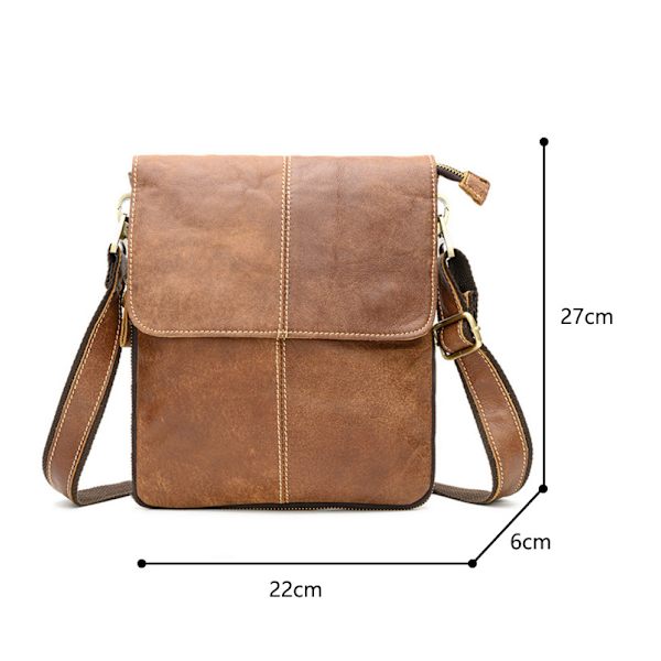 Brun Vintage Axelväska Herr Crossbody Väska med Läder