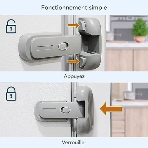 （8.5×7.6×1cm）Barnesikring kjøleskaplås for enkeltdør kjøleskap med 3M VHB lim, ingen rester, enkel å installere, enhåndsbetjening
