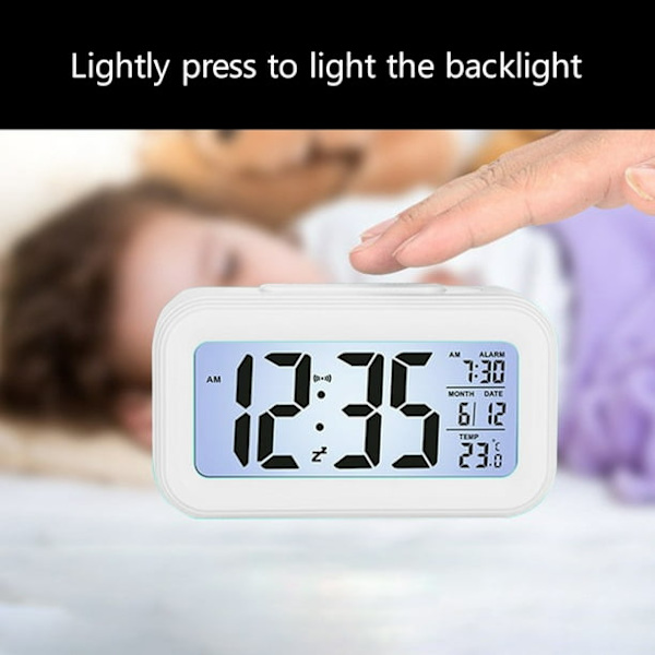 2 individuella digitala väckarklockor med bakgrundsbelyst LCD-skärm
