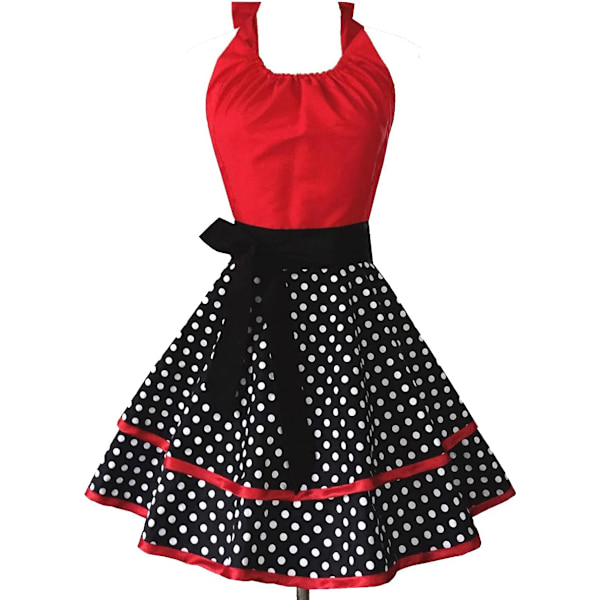 1 st söt vintage förkläde retro piga prickig kök matlagning förkläde prickig tryckt förkläde kvinna Red
