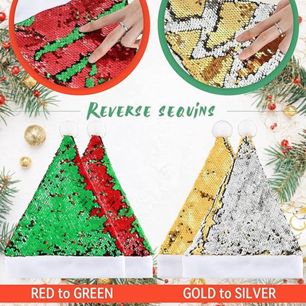 4 st jultomteluvor 2 designer dubbelsidig vändbar paljett tomte