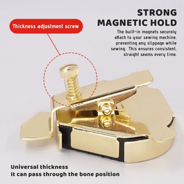 2 stk. magnetisk sømguide, magnetisk sømguide for symaskin, klips-på, multifunksjonelt tilbehør (gull, 2,8x2,6)
