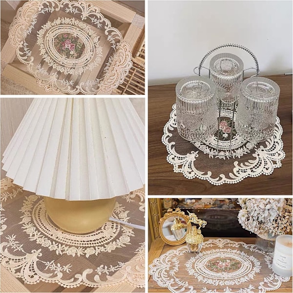 2-pack Beige Retro Fransk Stil Spets Underlägg Trendiga Broderade Koppar Underlägg Vasmatta