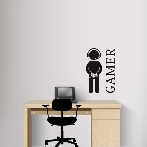 Gamer with Controller Wall Decal Vinyl Art Design Sticker Wall fo