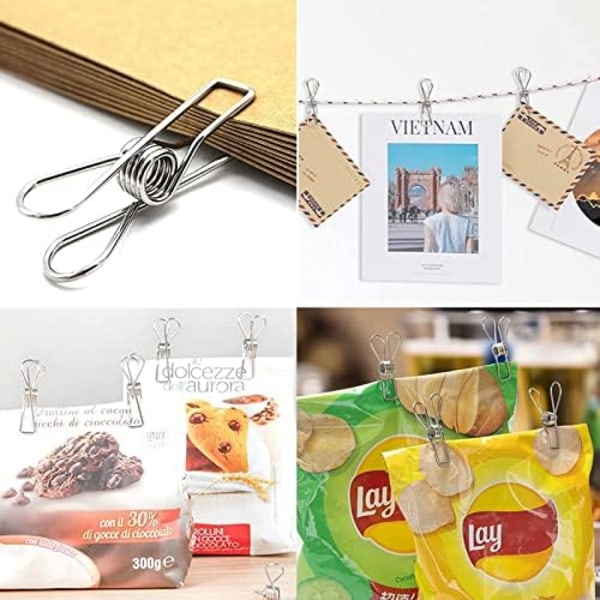 5,6x1,8 cm Förpackning med 60 Rostfria Klädnypor i Rostfritt Stål Klädhängare för Torklina Klädhängare för Torklina