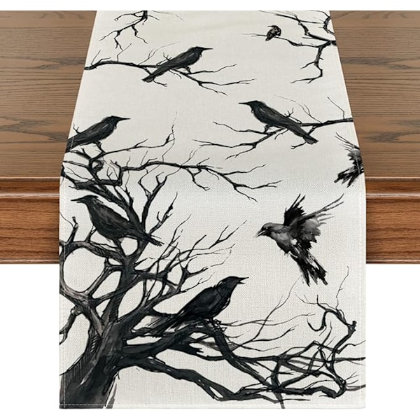 1 pcs  Silhouette Tree Crows Halloween Table Runner, Branches Fall Kitchen Dining Table Decoration for Outdoor Home Part