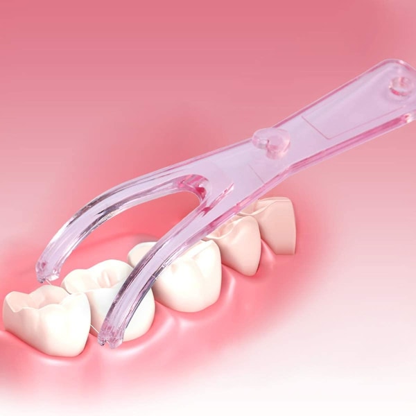 Set med 2 återanvändbara tandtrådshållare (rosa + blå)
