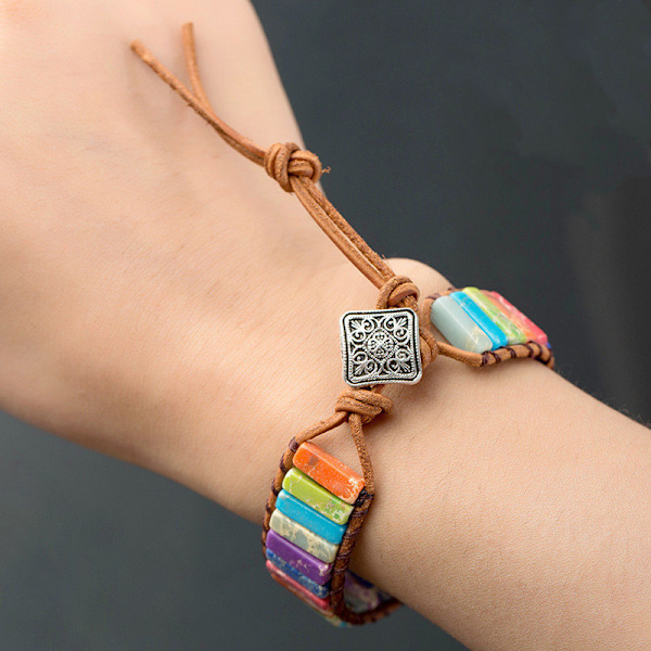 7 Chakras Armband för Kvinnor med Äkta Stenar Läderomslag Läkande Pärlarmband Kvinnor Män Boho Vänskapssmycken.