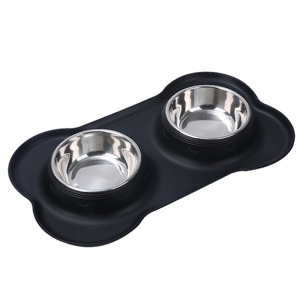 Hundskål i rostfritt stål, 2-pack, med spillfri halkfri silikonmatta och matskål för Black