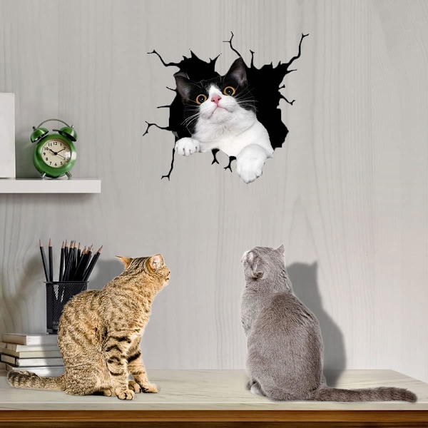 Cat Car Cracking -tarra, 20x20cm 3D vinyylinen vedenpitävä kissatarra autoon, seinään, kannettavaan tietokoneeseen, auton ikkunaan, kuorma-auton puskuriin, jääkaappiin