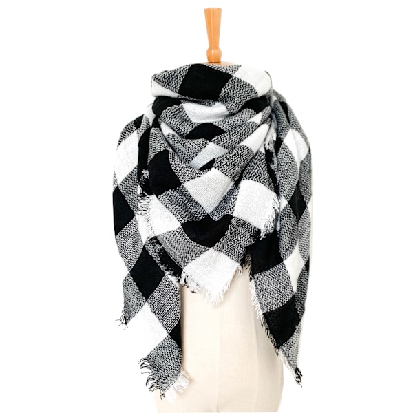 1 st  Höst- & Vinterhalsduk Klassisk Fransad Rutiga Tartan Varm Mjuk Tjock Stor Pläd Wrap Sjal Halsdukar för Kvinnor