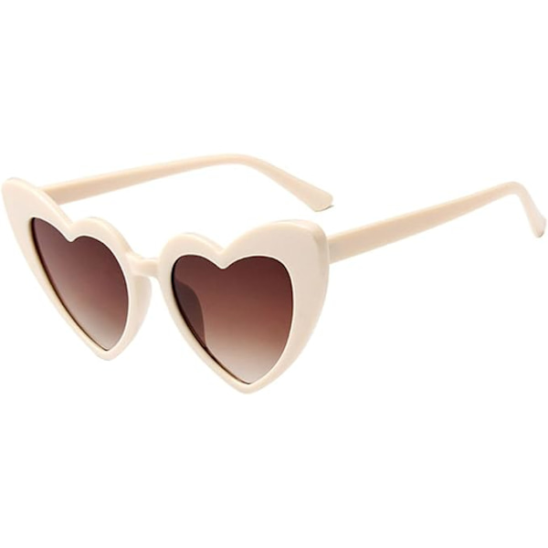 Beige hjerteformede solbriller for kvinner Unisex hjerteformede briller Retro mote katteøye briller