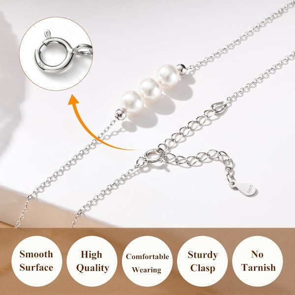 Helmi kaulakoru naisille, 925 Sterling hopea herkkä helmi riipus kaulakoru koru lahja, yksinkertainen 3 valkoinen helmi choker
