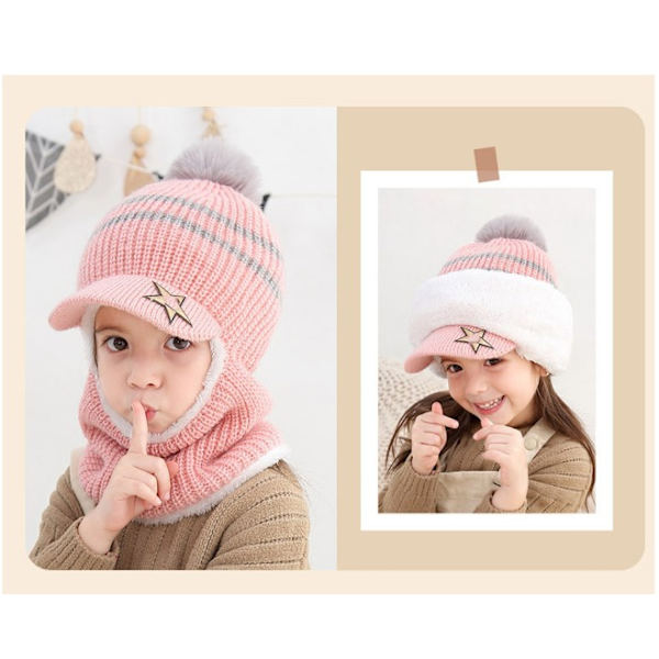 Baby Beanie Scarf Set Vinter Varm Beanie Hat Strikket Halsvarmer