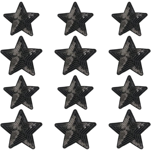 12 stk. sorte 2 størrelser - stjerneseglin-applikationer skinnende broderede patches sy på stryg på patches til tøj