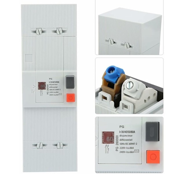 10-60A 50Hz/60Hz 2P Dubbelpolig Lågspänningsbrytare Pneumatisk Skyddsbrytare 230V