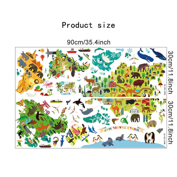 Eläinten maailmankartan lasten seinätarrat (30 x 90 cm) Viidakkosafari Villikirahvi Koulutuksellinen Ge C