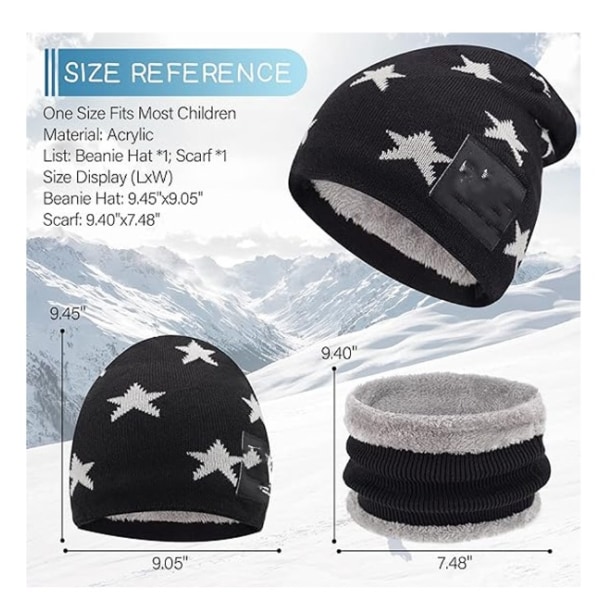 Barn Pojkar Flickor Vinter Warm Knit Beanie Hat och Scarf Set med Fl