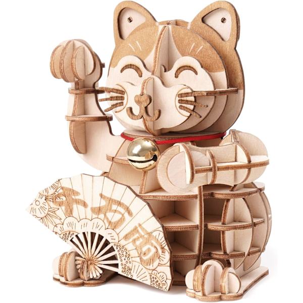 3D træmodel puslespil til at bygge for voksne børn Lucky Cat, DIY model kits konstruktion legetøj, Puluts C