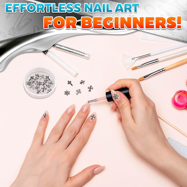 100 st Kors Nagelberlocker och Ädelstenar - Nagelberlocker med Kors för Nageldesign Silver Nagelberlocker Y2k Nagelstenar för Naglar 3d Na