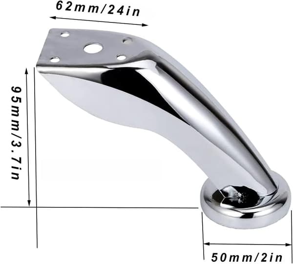 4 Stycken Möbelben, Kromade Järnben, Lutande Soffben, Soffbordsben, Sneda Bordsben, för Soffor, Stolar, Pallar, Skåp (Silver, 9,5cm)