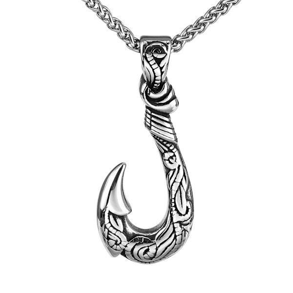 Fiskekrok Hänge Halsband - Hawaii Fiske Snidad Ben Fiskekrok Halsband Rostfritt Stål Fiske N