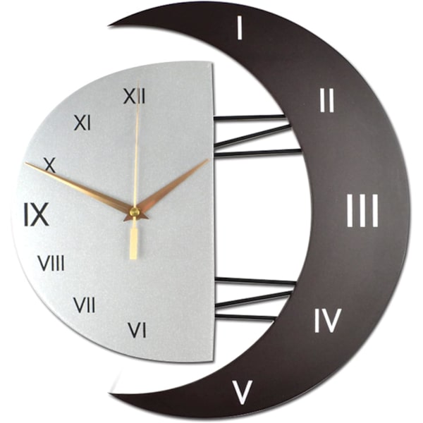 Väggklocka Modern Design Tyst Köksklocka Kreativ Månform Ram Heminredning Klocka (32x32cm)