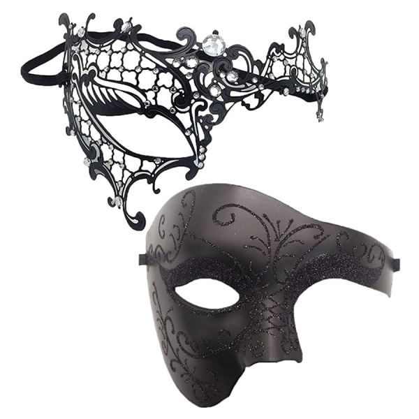 2 stk venetiansk maske, metallmaske parmasker for maskerade, ballfestkarneval