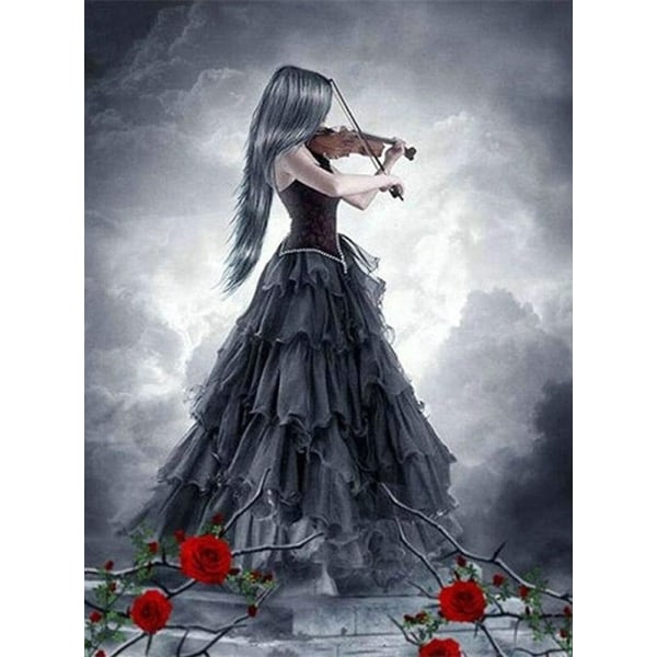 30 x 40 cm ,fille jouant du violon Diamond painting Broderie Di