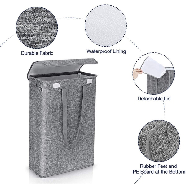 Brige 45 liter Slimline foldbar vasketøjskurv med låg - Ekstra