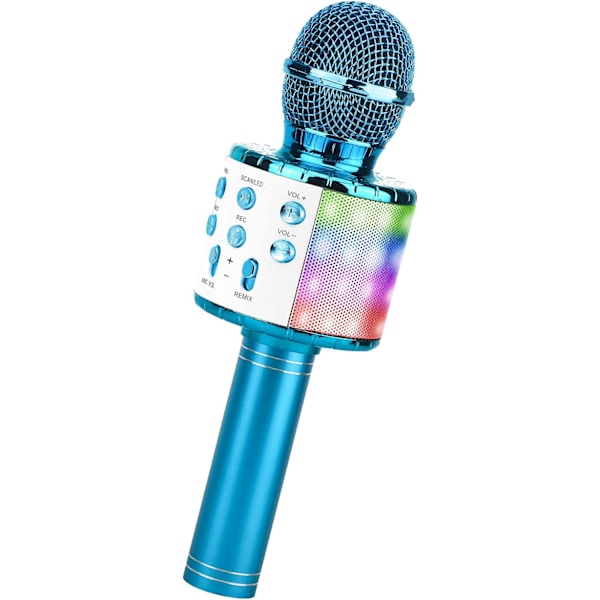 (Blå) Trådløs Karaoke Mikrofon, Bærbar Bluetooth Karaoke Mikrofon til Børn/Voksne Sang, Co